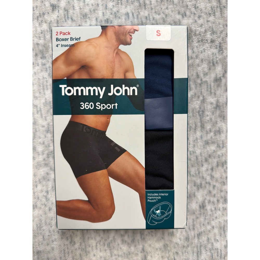 Tommy John 360 Sport Boxer Brief 2 Pack 4" Inseam Navy Black Small 1003351B